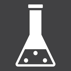 Chemistry solid icon, laboratory and test tube, vector graphics, a filled pattern on a black background, eps 10.