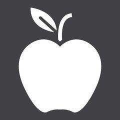 Apple solid icon, food and fruit, vector graphics, a filled pattern on a black background, eps 10.