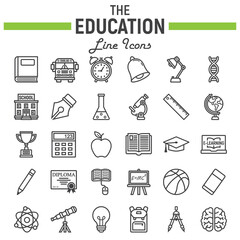 Education line icon set, school symbols collection, knowledge vector sketches, logo illustrations, linear pictograms package isolated on white background, eps 10.