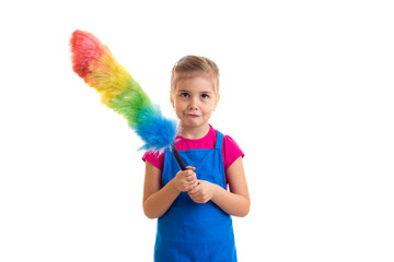 Girl in apron with duster