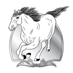 Horses with shields design - animals with heraldic design elements.