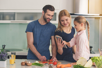 Family Cooking Meal Food Preparation Together Indoor