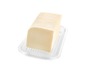 Dish with butter on white background