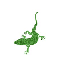 Green vintage lizard tattoo isolated on white background