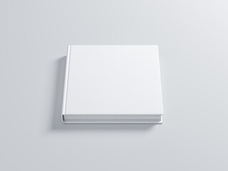 Square White Book Mockup with textured hard cover in light studio. 3d rendering