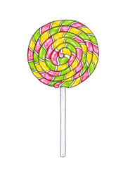 Lollipop on stick for design. Handwork sketch isolated on a white background. Vector cartoon candy illustration