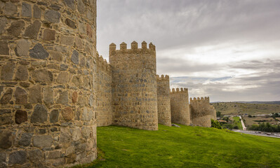 Fototapeta na wymiar Walls of the historic city of Avila, Castilla y Leon, Spain