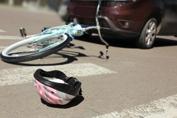 Helmet lying on zebra crossing near accident place