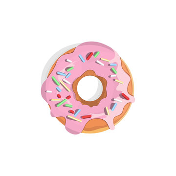 Vector illustration of pink donut on white background
