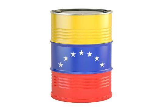 Oil barrel with flag of Venezuela. Oil production and trade concept, 3D rendering