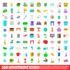 100 apartment icons set, cartoon style