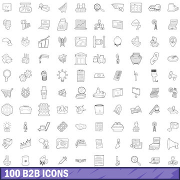 100 b2b icons set, outline style