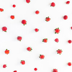 Strawberry on white background. Strawberry pattern. Flat lay, top view