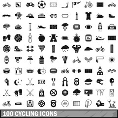 100 cycling icons set, simple style 