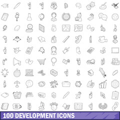 100 development icons set, outline style