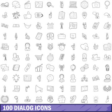 100 dialog icons set, outline style