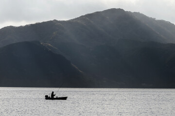 Fishing on Ashi lake, Hakone