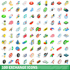 100 exchange icons set, isometric 3d style