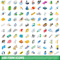 100 firm icons set, isometric 3d style