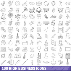 100 high school icons set, outline style