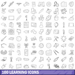100 learning icons set, outline style