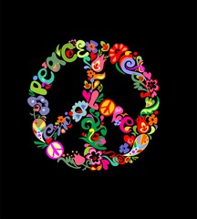 Stylish peace flower symbol isolated on black background