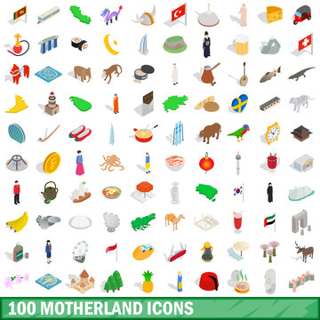 100 motherland icons set, isometric 3d style