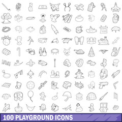 100 playground icons set, outline style