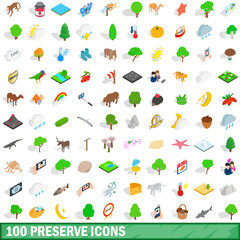 Naklejka premium 100 preserve icons set, isometric 3d style