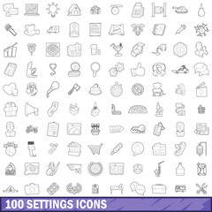 100 settings icons set, outline style