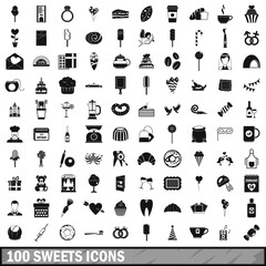 100 sweets icons set, simple style 