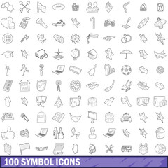 100 symbol icons set, outline style