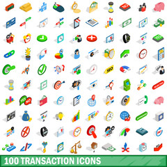 100 transaction icons set, isometric 3d style