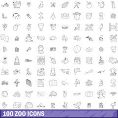 100 zoo icons set, outline style