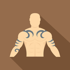 Fototapeta na wymiar Muscular man with tattoo icon, flat style