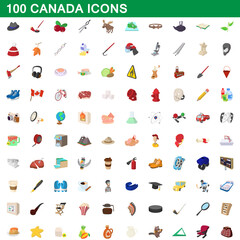 Naklejka premium 100 canada icons set, cartoon style