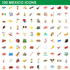 100 mexico icons set, cartoon style