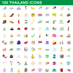 100 thailand icons set, cartoon style