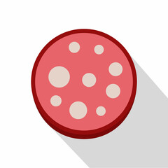 Slice of red salami icon, flat style