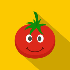 Red smiing tomato icon, flat style