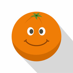 Smiling orange fruit icon, flat style