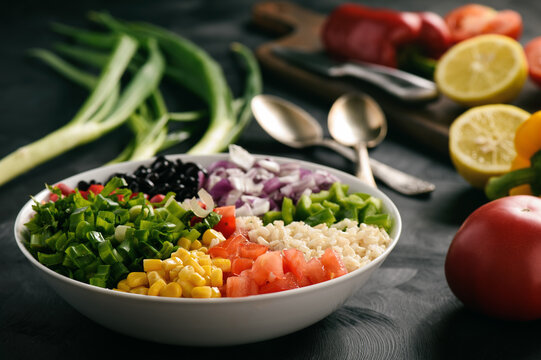 Mexican vegetable salad with black bean- cowboy caviar.