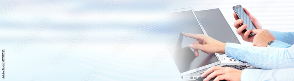 Aufkleber hands typing on computer laptop.