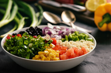 Mexican vegetable salad with black bean- cowboy caviar.