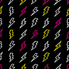Hand drawn seamless pattern with thunderbolts