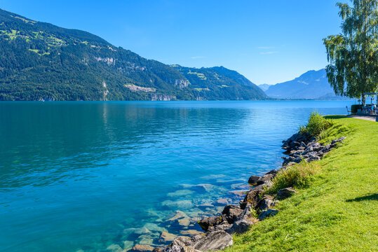 Thuner lake at Thun with beautiful panorama view to mountain scenery - Switzerland