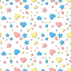 Seamless pattern with heart , dot and star. Vector repeating texture.