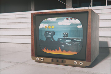 Obsolete TV showing cartoon