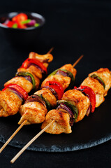 Chicken kebabs with vegetables and greek yogurt sauce