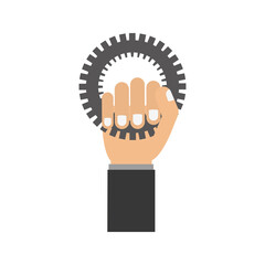 hand with bike gear icon over white background. colorful design. vector illustration